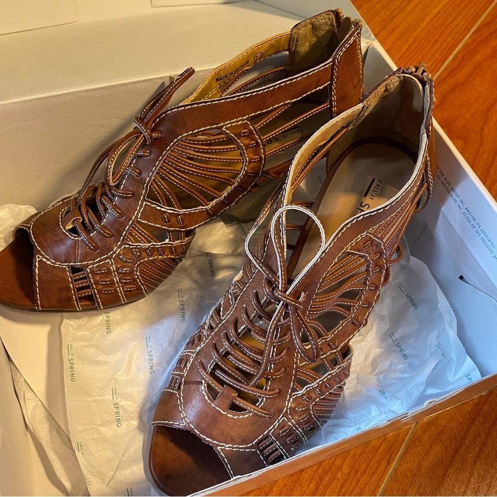 Call It Spring Women's Tan Lace-Up Boots